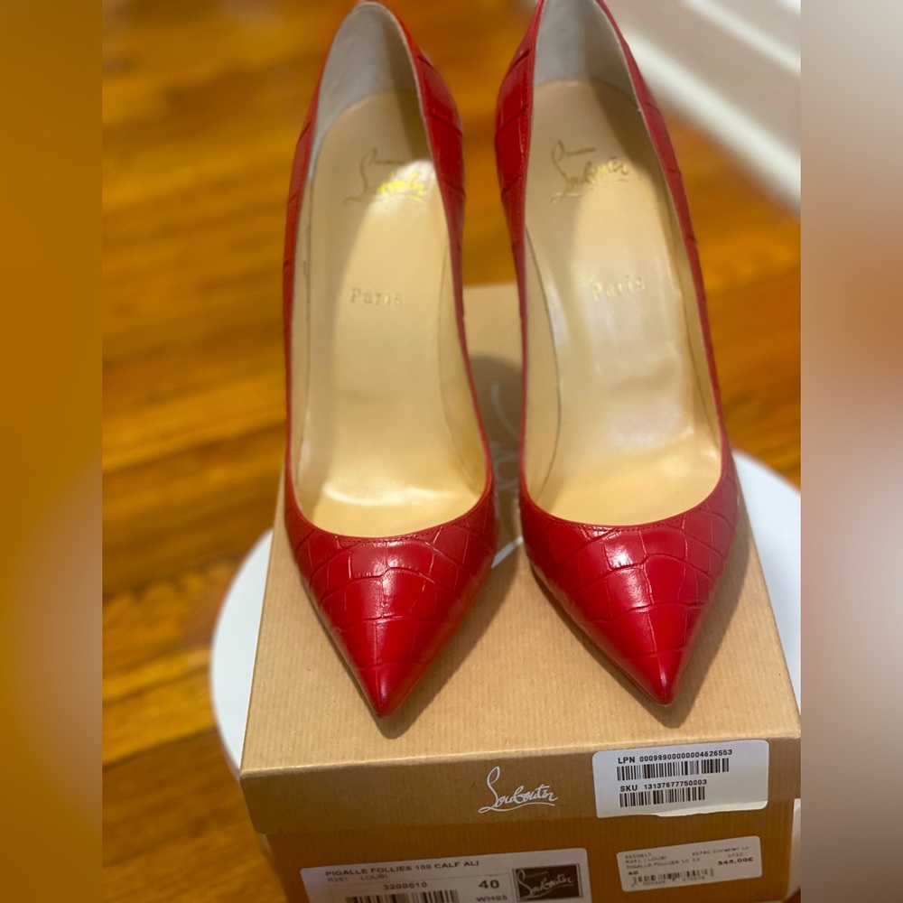 Christian Louboutin  Pigalle Follies 100 Calf Ali Croc  Red